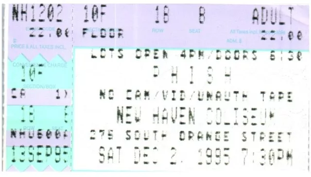 Phish Concert Ticket Stub December 2 1995 New Haven Connecticut