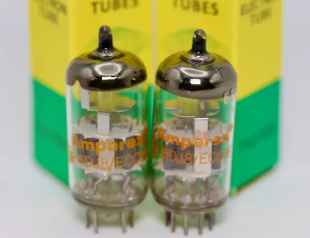 NOS low-noise 1970 AMPEREX HOLLAND ORANGE 6DJ8 ECC88 6922 E88CC TUBE PAIR TESTED