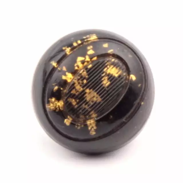 Antique Victorian Czech foil marble black bicolor ribbed glass button