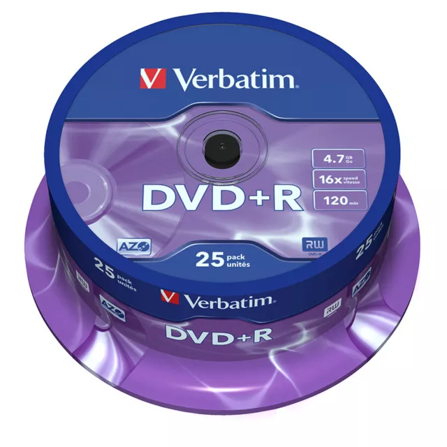 25 DVD+R Verbatim AZO Matt Silver 4,7GB 16x 120 Min Cake Box 43500