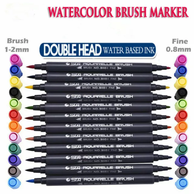 Fineliner Tip Set Zeichnung 12 Farben STA Dual Pinsel Wasserbasierte Kunst Marker Stifte
