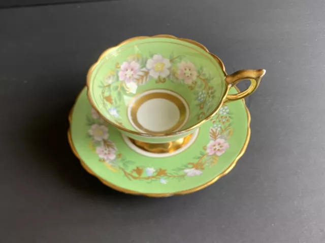 ROYAL STAFFORD China Tea Cup & Saucer GARLAND Hand Painted Gold Enameled Read