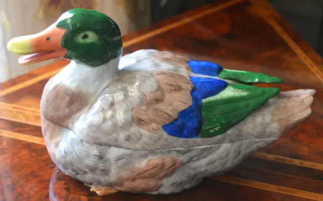 Hello duckie! HAND PAINTED CARL THIEME DRESDEN PORCELAIN  DUCK TUREEN mallard