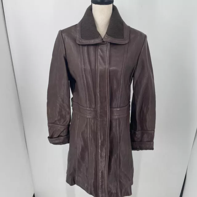 Jones New York WOMENS Brown Leather Full Zip Coat Jacket SIZE MEDIUM