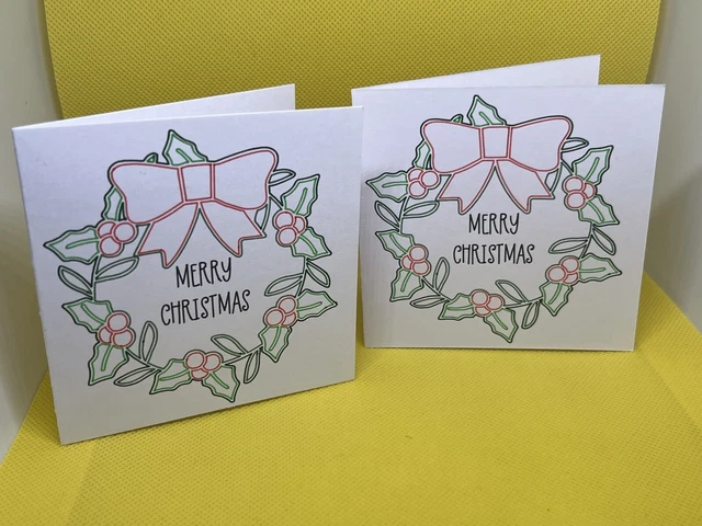 Holly Wreath Christmas Cards - Merry Christmas - 5 pieces - Homemade