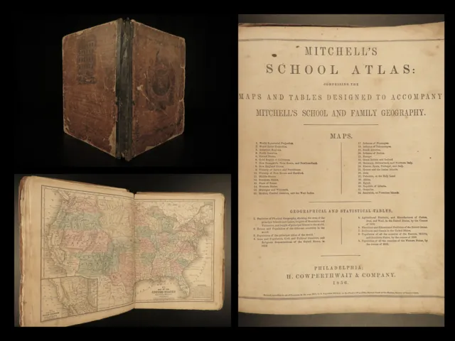 1856 Mitchell School ATLAS 32 MAPS America Holy Land Texas Egypt United States
