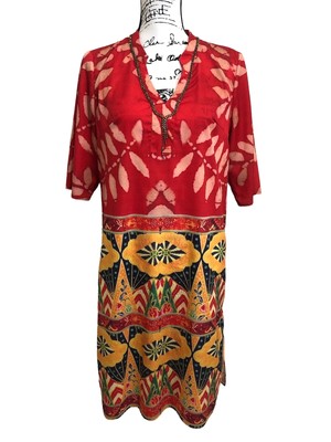 Vicky and Lucas Women's Silk Red Dress Art to Wear Rhinestones Size S