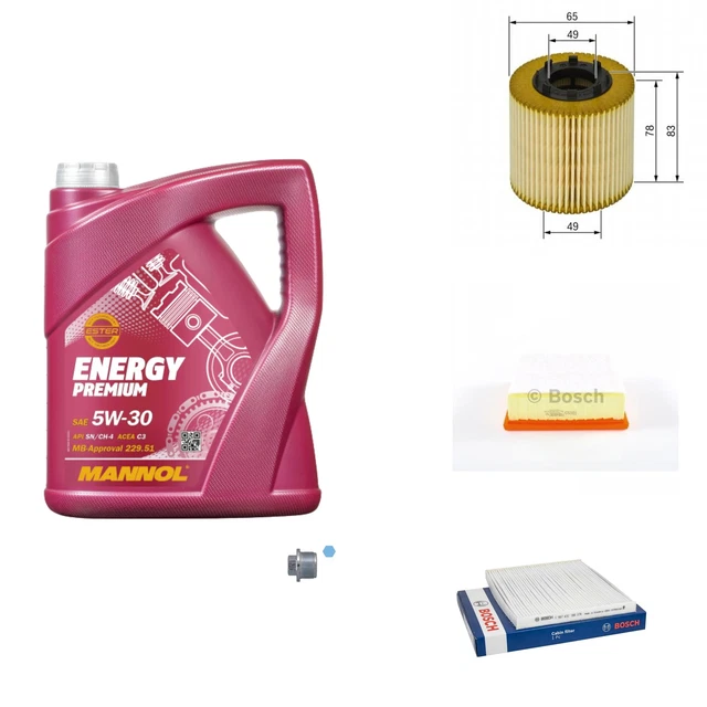 Bosch Pacchetto di Ispezione 5. L mannol Energy Premium 5W-30 per di Fiat Grande