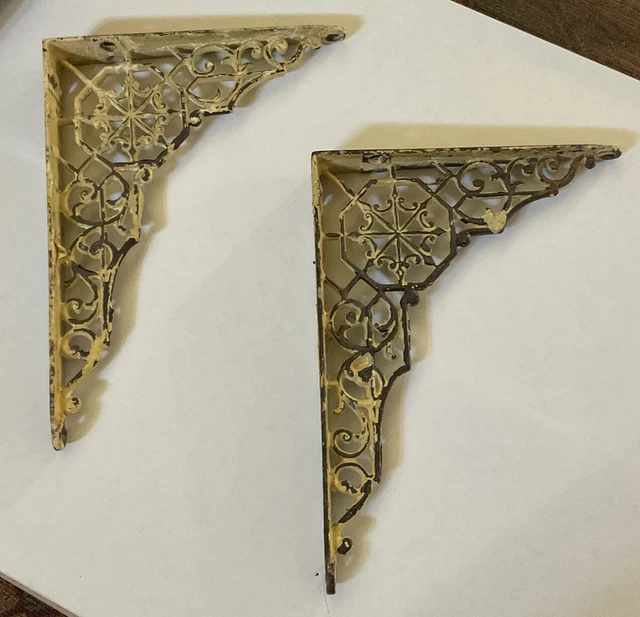 Lot Of 2 Antique Victorian Cast Iron Shelf Brackets Matching