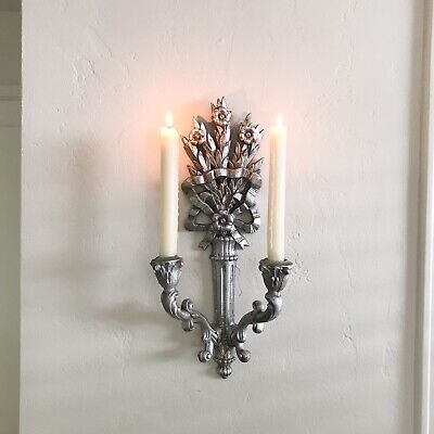 VINTAGE CARVED WOOD Sconce,  DOUBLE ARM WALL CANDLE SCONCE