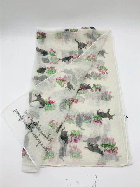 CCC Polyester Long Rectangular Boho Wrap Shawl Scarf White Cats 68"L x 20"W