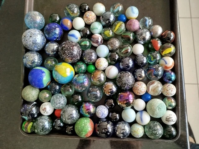 LOT DE 74 billes et calots vintage agate danone multicolores jeu plein