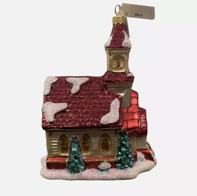 New Neiman Marcus  Glass Christmas Ornament - snow church