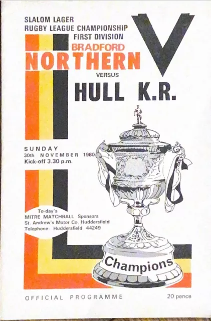 Bradford Northern V Hull KR - Rugby League Programme - 1980/1 First Division -