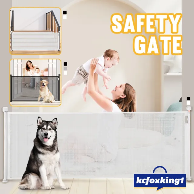 Pet Dog Baby Safety Gate Enclosure Fence Retractable Mesh 140-254CM Wide