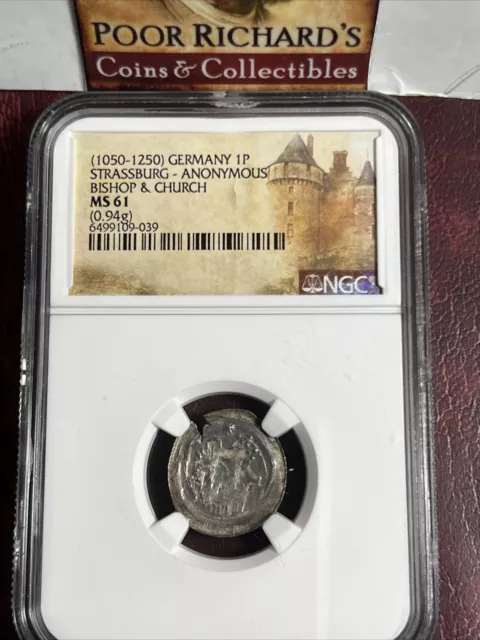 Germany (1050-1250) 1000 Yr Old Crusaders Era Silver Pfennig NGC MS61! Wow! X204 2