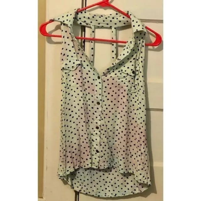 Mimi Chica Distressed Polka Dot Tank Top with Cutout Back Womens Size Medium
