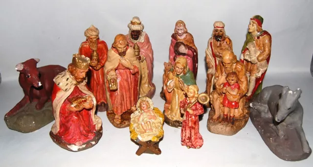 Krippe, 12 Krippenfiguren, Weihnachten, Figur, Gipsfigur, beschädigt, 18cm