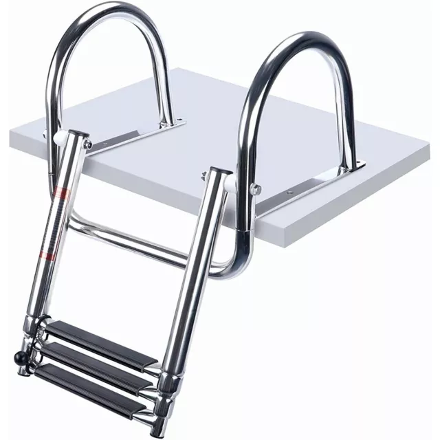 304 Stainless Steel 3-Step Telescoping Boat Ladder Inboard Ladder with Handle 3