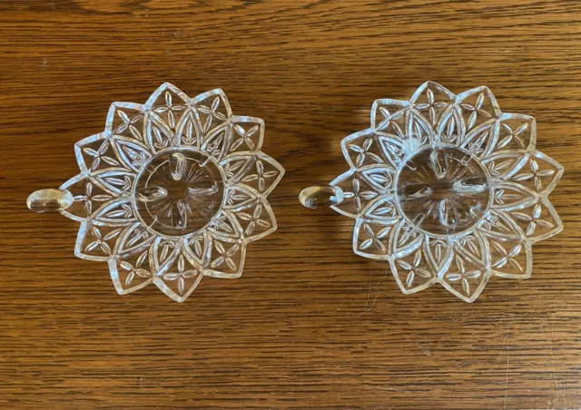Set of 2 Vintage Federal Glass Petal Star Flower Candle Holders