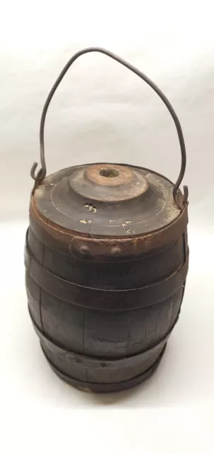 Antico Piccolo Botte Barile Polvere Antico Barile Con Manico Legno Acciaio