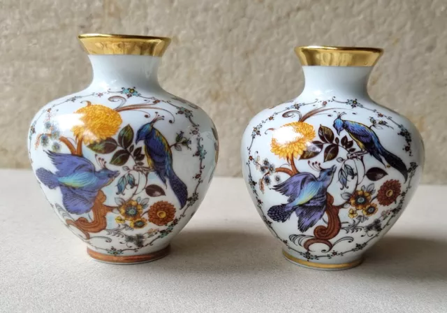 Vintage Pair of Royal KPM Bavaria Germany Handmade Porzellan Miniature Vases