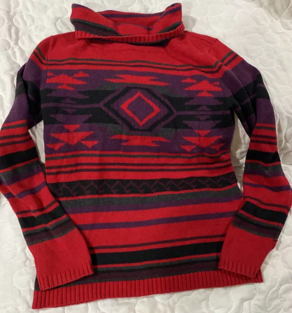 Chaps Womens Sweater Size Small— Aztec Chimayo Southwestern Red Purple