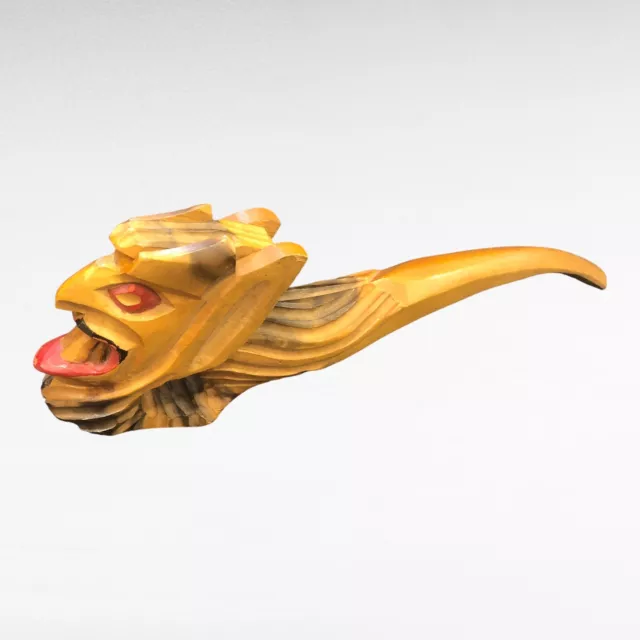 Hand Carved and Painted Wooden Pipe Evil Face Decorative Folk Art Troll Devil