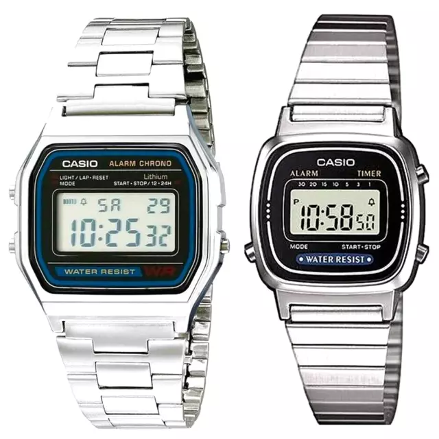 Orologio Casio Uomo Digitale da Polso Donna Vintage Acciaio A158W + LA670W