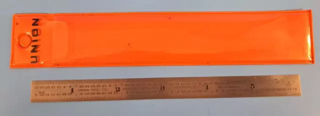 Vintage Union Tool Co 6" Tempered Steel Rule No 4 w Sleeve - Orange MA USA