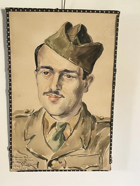 soldat militaire Portrait d'un soldat de la Guerre 1940 45– peinture sur carton