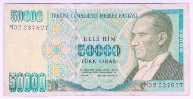 1970 Turkey 50000 Lirasi 237827 Paper Money Banknotes Currency