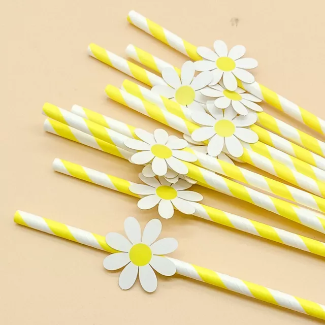 20Pcs Sweet Daisy Flower Disposable Paper Straws Bar Drinking Straws Birthday