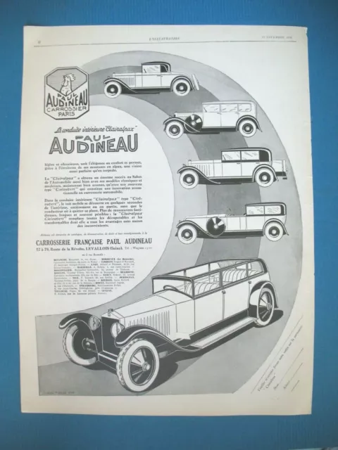 Publicite De Presse Paul Audineau Carrossier Automobile French Ad 1926