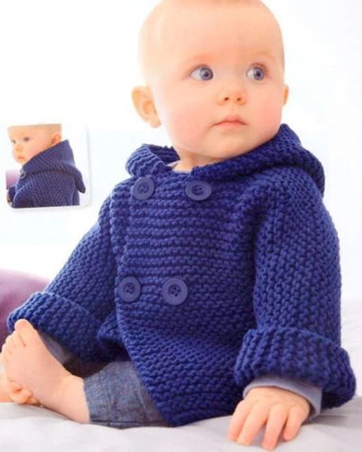 KNITTING PATTERN EASY Garter stitch baby hooded Jacket in Aran wool