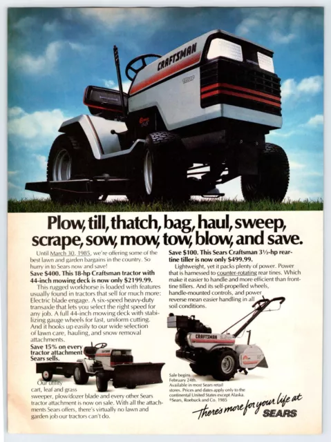 1985 SEARS CRAFTSMAN LAWN TRACTOR MOWER Vintage 8"X11" Magazine Ad 1980's M531