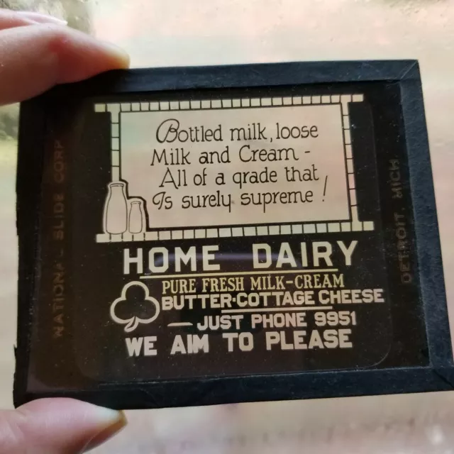 Magic Lantern Silent Movie Advertisement Slide  HOME DAIRY MILK CREAM BUTTER