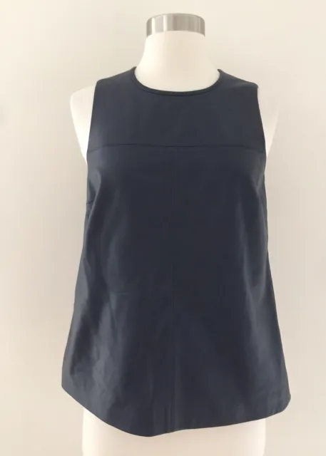 New Jcrew Collection Leather Shell Top Tank Shirt Navy F6015 Sz 2