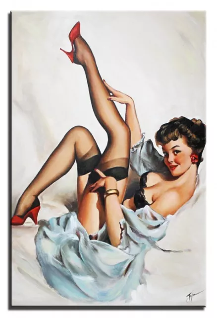 Pin-Up Girls - 90x60cm - Pintura Al Óleo Pintado a Mano Lienzo Firmado Arte