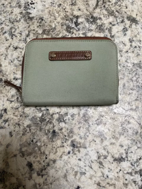 Le Tanneur Europe Bi-fold Wallet Sage Green And Brown Canvas w/ Leather Accents