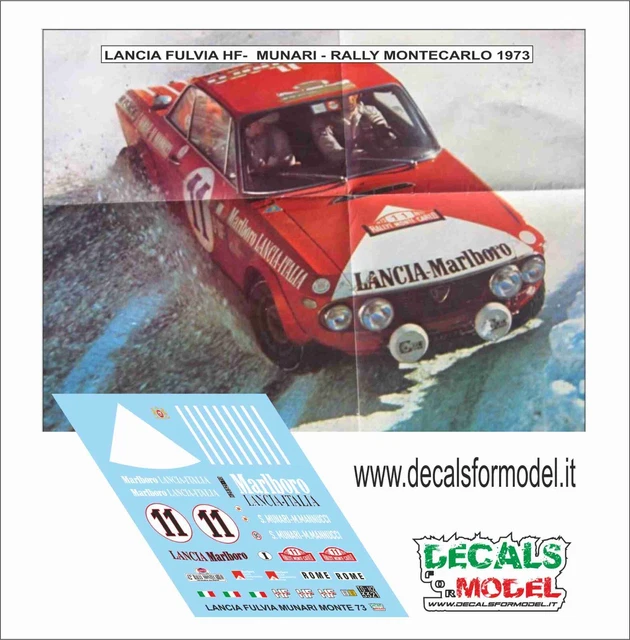 Décalcomanie Miniature LANCIA FULVIA 1300 HF RALLYE MONTE CARLO 1968 - Échelle 1/43 - Pilote LEO CELLA
