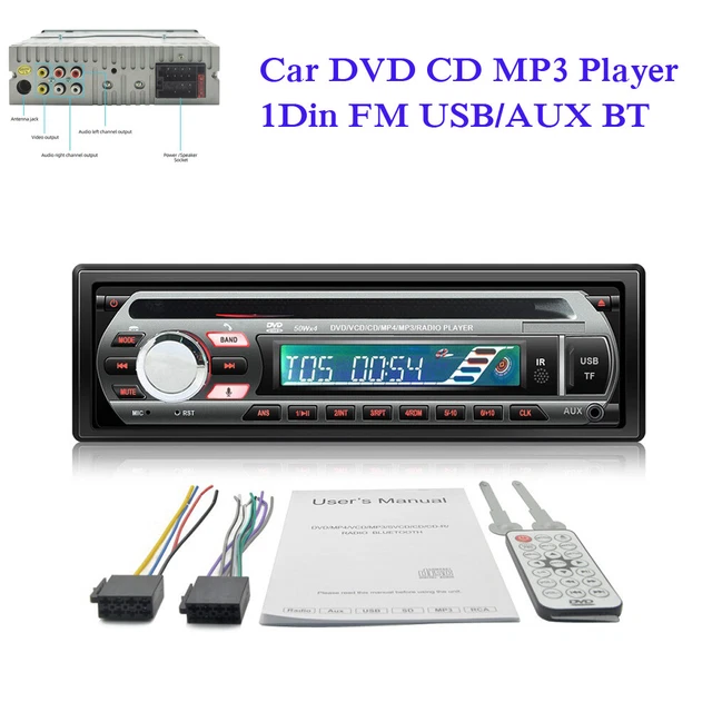 Single 1 Din Car DVD CD Player Audio Stereo USB/AUX/SD FM BT In-dash Radio Unit