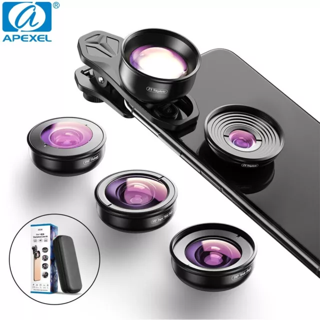 APEXEL 4K HD 5in1 phone Camera lens kit Telescope Super Fisheye Lens for Phones