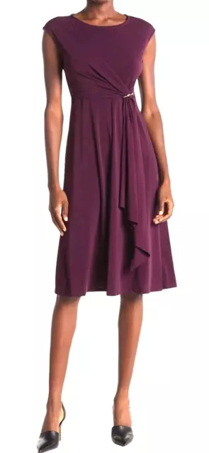 Tahari Women's Sleeveless Boat Neck Dress Size 6 Aubergine Purple