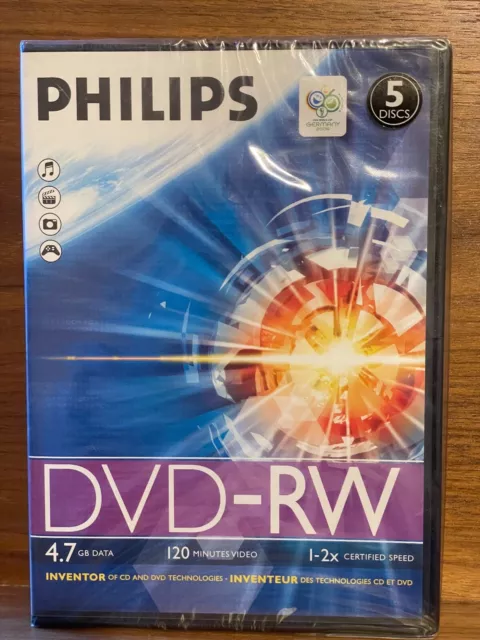 PHILIPS DVD-RW 4,7 GB 5 dischi in confezione sigillata. Nuovissimo di zecca.