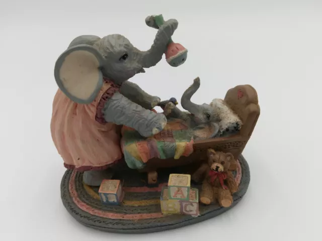 Elephant Rocking Baby Elephant In Crib Glass Figurine