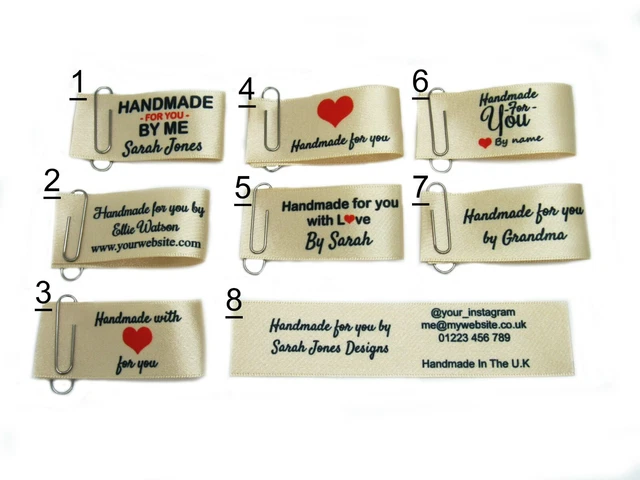 Handmade for you sew in craft business labels for fabric satin ribbon in cream