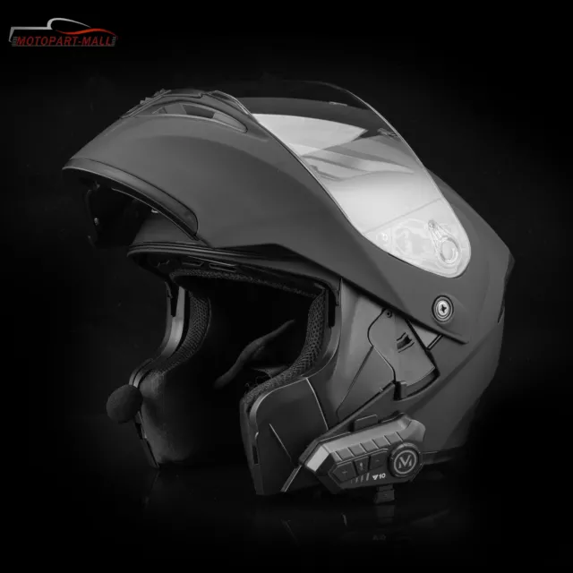 DOT Modular Motorcycle Bluetooth Helmet Full Face Dual Visor FlipUp Black Helmet