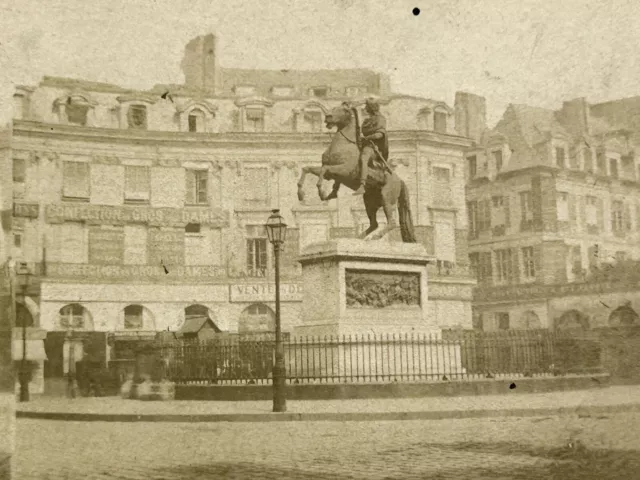 FRANCE Paris Statue de Louis XIV Place des Victoires c1870 Photo Stereo Vintage 