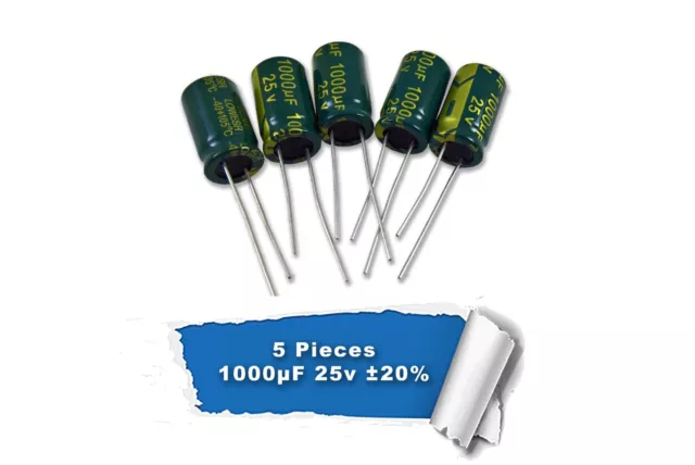 5 pieces 1000uF 25V  105C Radial Electrolytic Capacitor 10*16MM